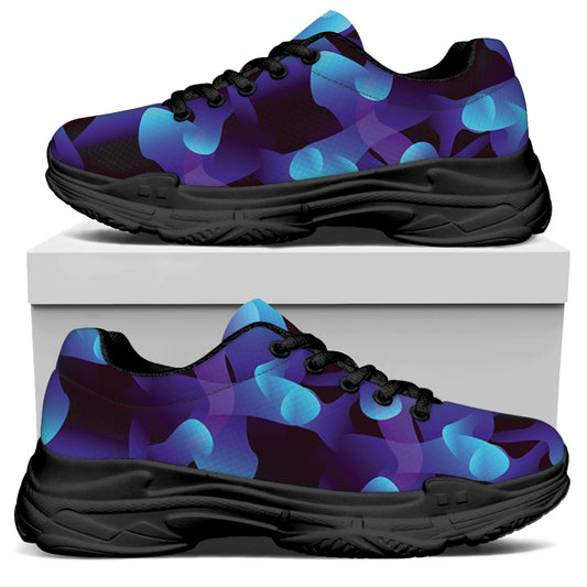 Blue Abstract Spirit Print Black Chunky Shoes