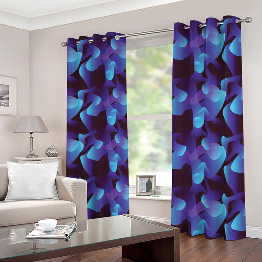 Blue Abstract Spirit Print Blackout Grommet Curtains