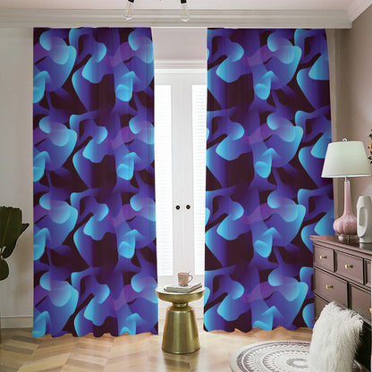 Blue Abstract Spirit Print Blackout Pencil Pleat Curtains