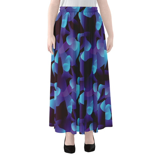 Blue Abstract Spirit Print Chiffon Maxi Skirt