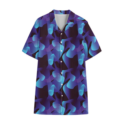 Blue Abstract Spirit Print Cotton Hawaiian Shirt