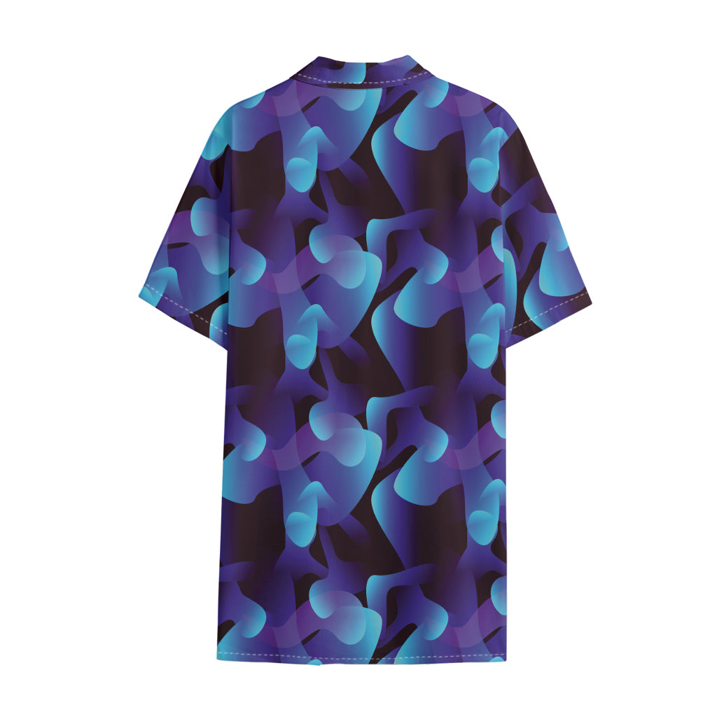 Blue Abstract Spirit Print Cotton Hawaiian Shirt