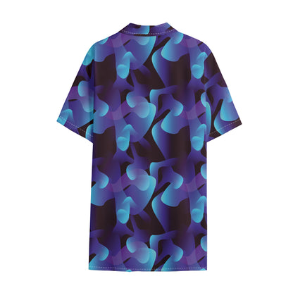 Blue Abstract Spirit Print Cotton Hawaiian Shirt