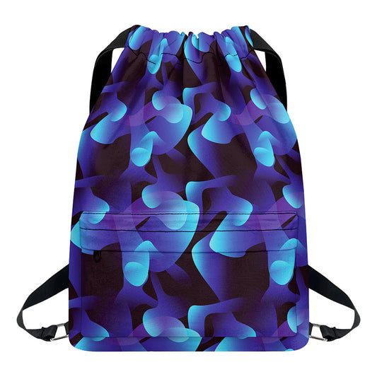 Blue Abstract Spirit Print Drawstring Backpack