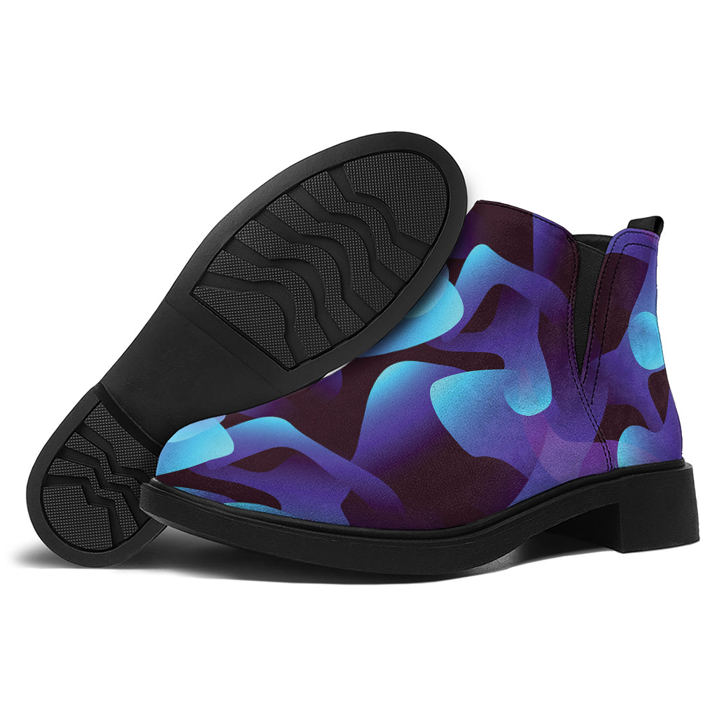 Blue Abstract Spirit Print Flat Ankle Boots