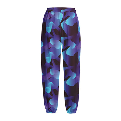 Blue Abstract Spirit Print Fleece Lined Knit Pants