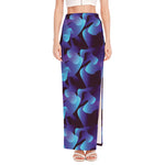 Blue Abstract Spirit Print High Slit Maxi Skirt