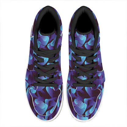 Blue Abstract Spirit Print High Top Leather Sneakers