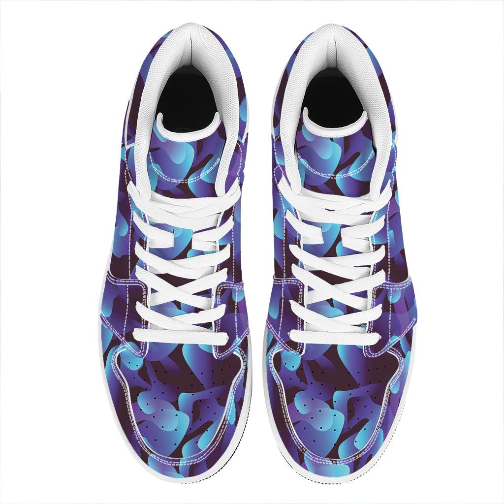 Blue Abstract Spirit Print High Top Leather Sneakers