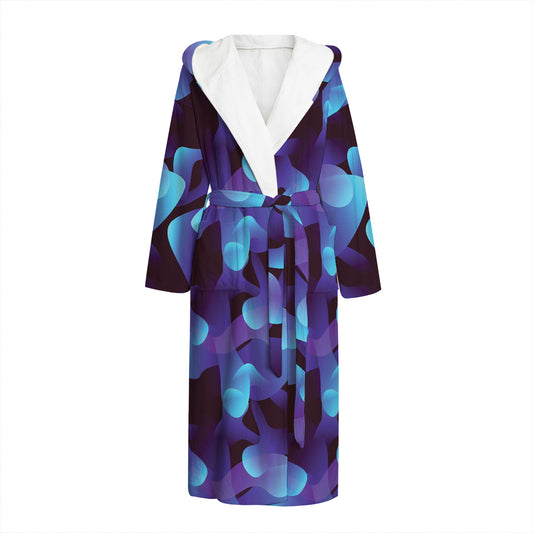 Blue Abstract Spirit Print Hooded Bathrobe