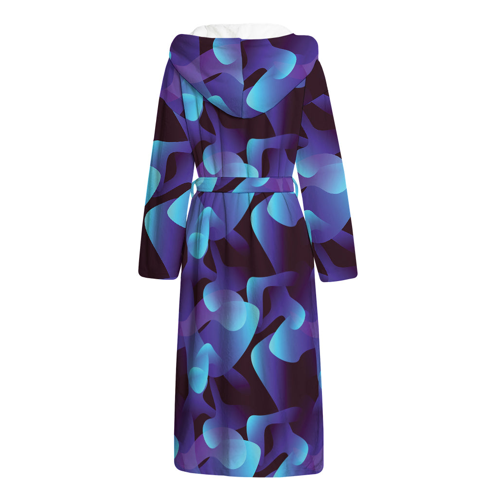Blue Abstract Spirit Print Hooded Bathrobe