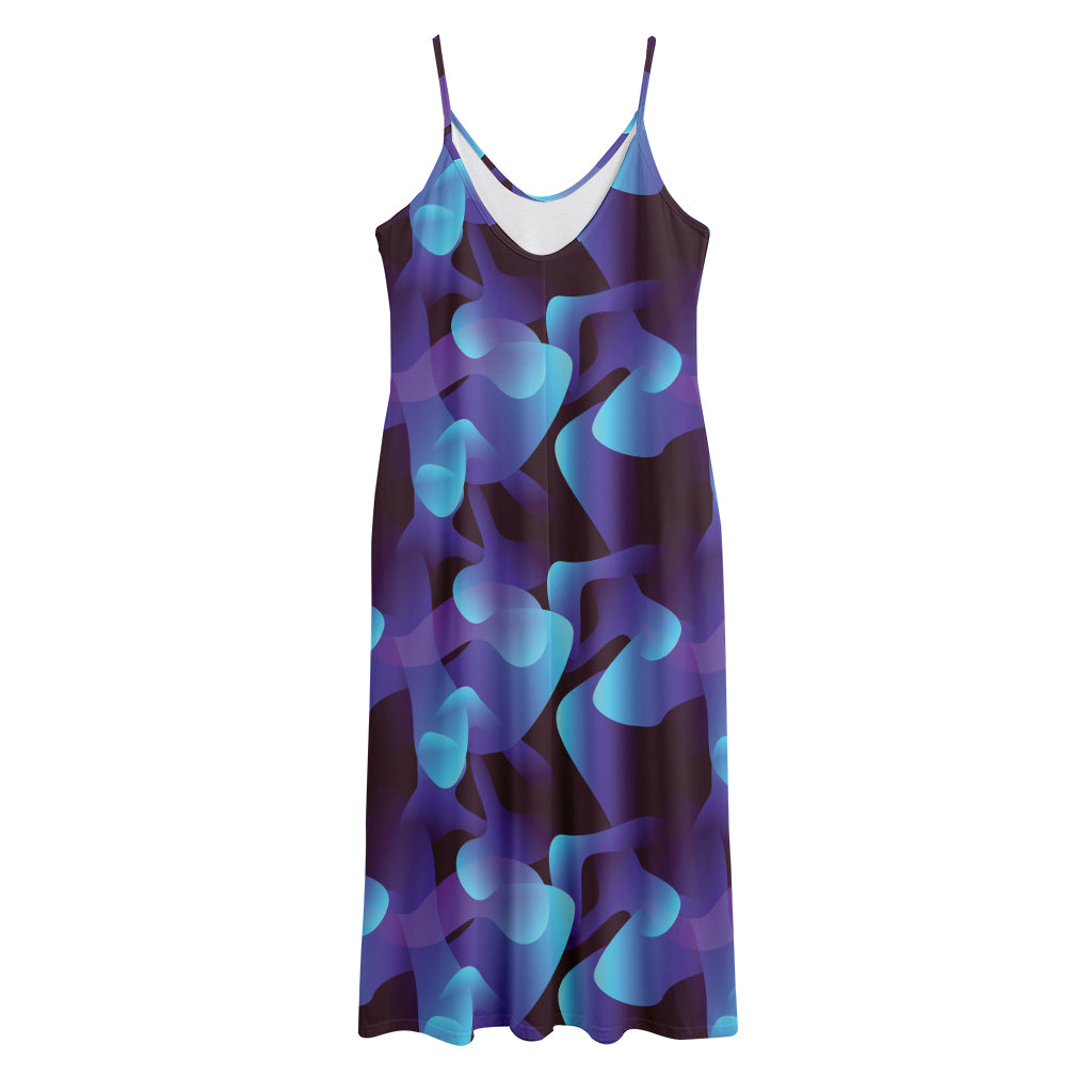 Blue Abstract Spirit Print Jersey Midi Cami Dress
