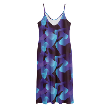 Blue Abstract Spirit Print Jersey Midi Cami Dress