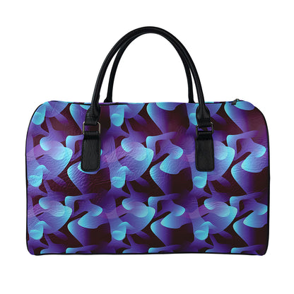 Blue Abstract Spirit Print Leather Duffle Bag