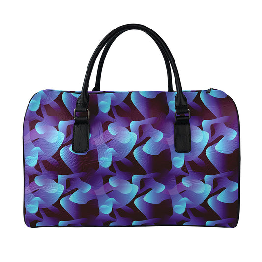 Blue Abstract Spirit Print Leather Duffle Bag