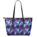 Blue Abstract Spirit Print Leather Tote Bag With Zipper