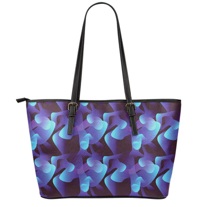 Blue Abstract Spirit Print Leather Tote Bag
