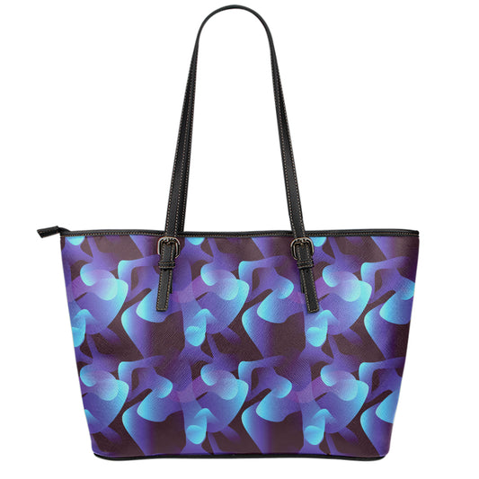 Blue Abstract Spirit Print Leather Tote Bag