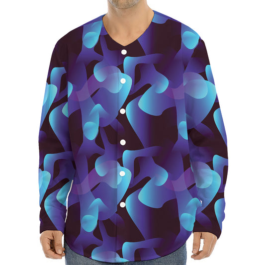 Blue Abstract Spirit Print Long Sleeve Baseball Jersey