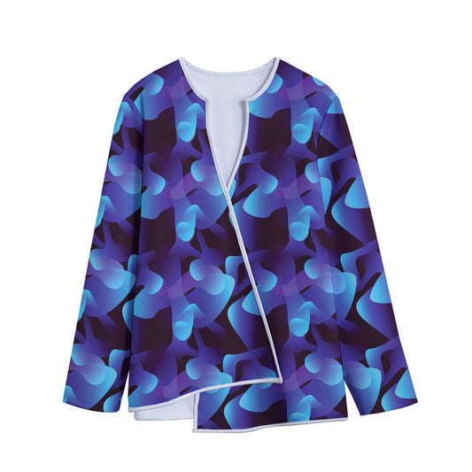 Blue Abstract Spirit Print Long Sleeve Short Coat