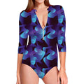 Blue Abstract Spirit Print Long Sleeve Swimsuit