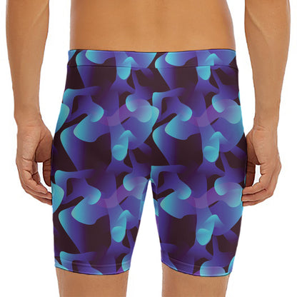 Blue Abstract Spirit Print Men's Long Boxer Briefs