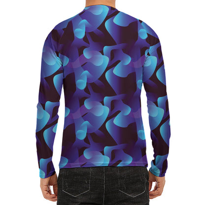 Blue Abstract Spirit Print Men's Long Sleeve Rash Guard