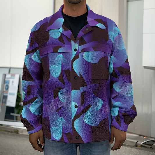 Blue Abstract Spirit Print Men's Shirt Jacket