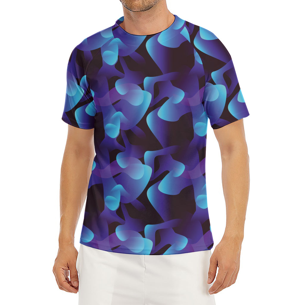Blue Abstract Spirit Print Men's Short Sleeve Rash Guard
