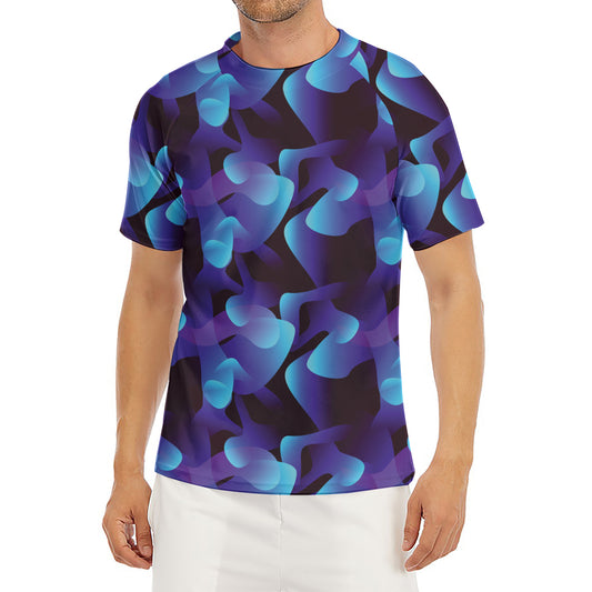 Blue Abstract Spirit Print Men's Short Sleeve Rash Guard