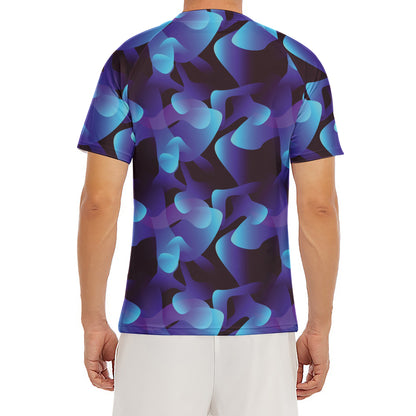 Blue Abstract Spirit Print Men's Short Sleeve Rash Guard