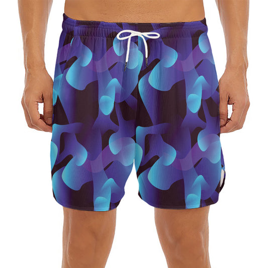 Blue Abstract Spirit Print Men's Split Running Shorts
