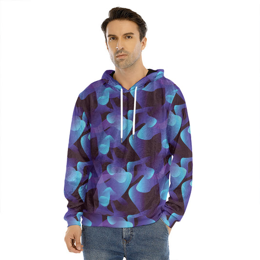 Blue Abstract Spirit Print Men's Velvet Pullover Hoodie