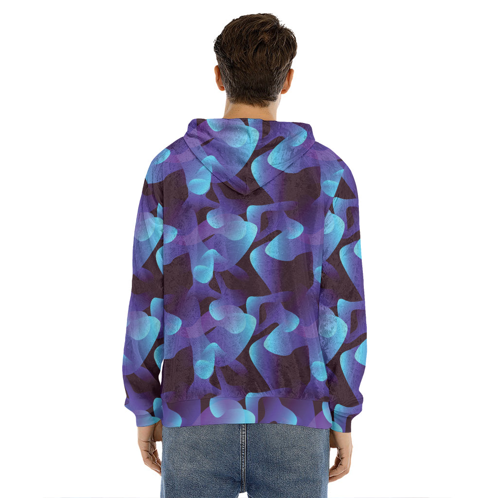 Blue Abstract Spirit Print Men's Velvet Pullover Hoodie
