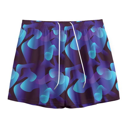 Blue Abstract Spirit Print Mesh Shorts