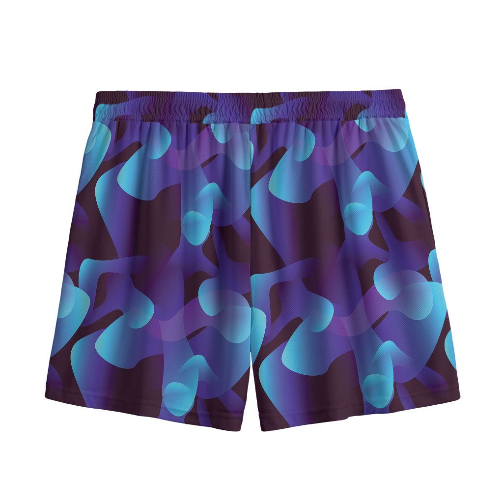 Blue Abstract Spirit Print Mesh Shorts