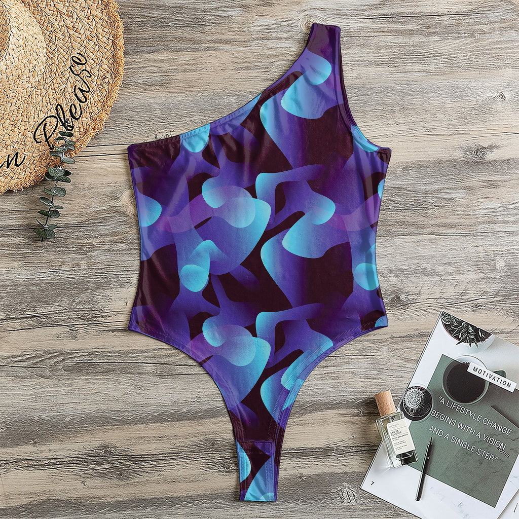 Blue Abstract Spirit Print One Shoulder Bodysuit