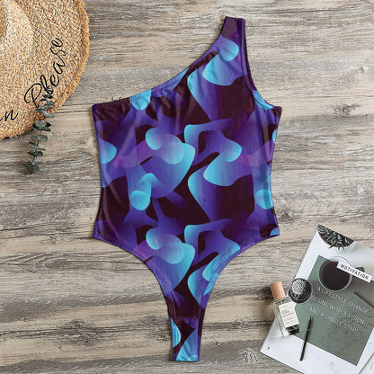 Blue Abstract Spirit Print One Shoulder Bodysuit