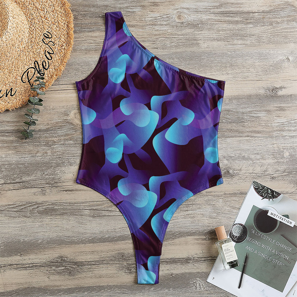 Blue Abstract Spirit Print One Shoulder Bodysuit