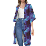 Blue Abstract Spirit Print Open Front Beach Cover Up