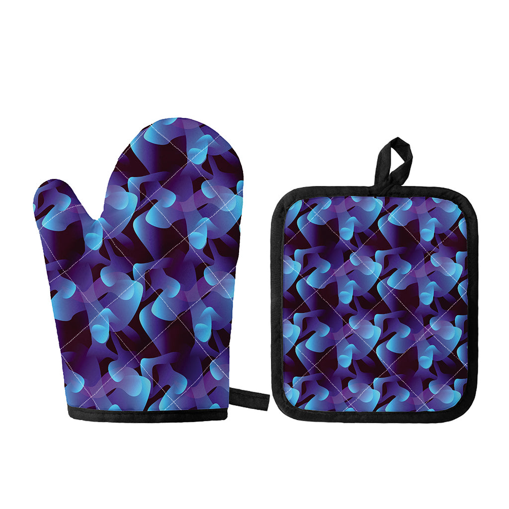 Blue Abstract Spirit Print Oven Mitt And Pot Holder Set