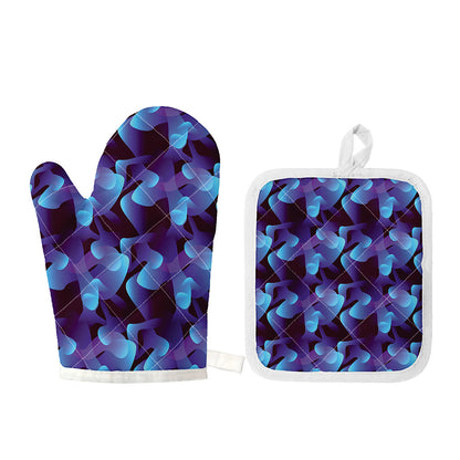 Blue Abstract Spirit Print Oven Mitt And Pot Holder Set