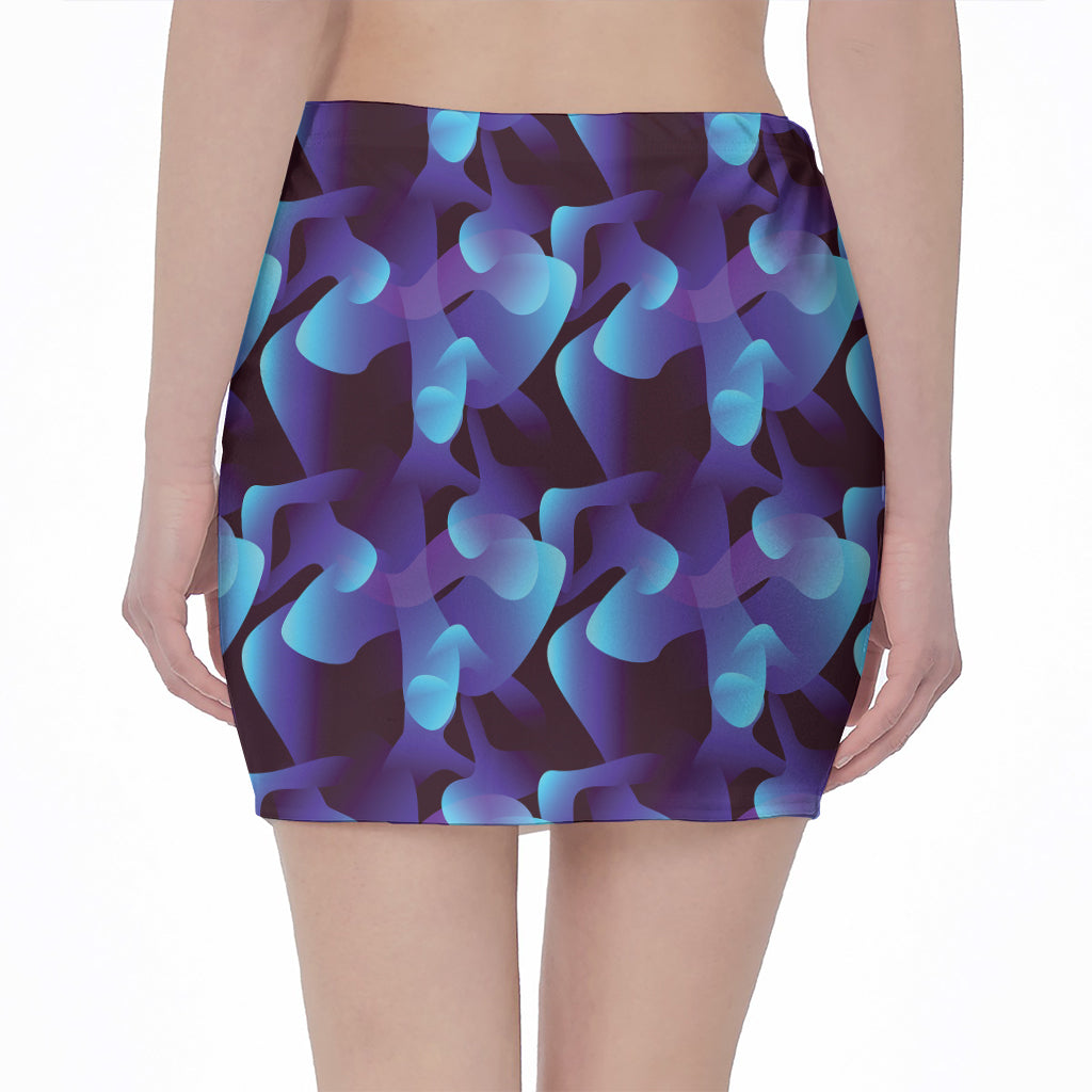 Blue Abstract Spirit Print Pencil Mini Skirt
