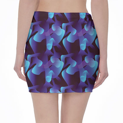 Blue Abstract Spirit Print Pencil Mini Skirt
