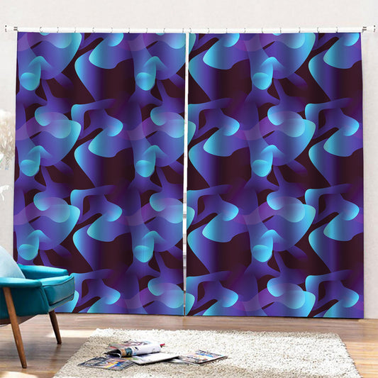 Blue Abstract Spirit Print Pencil Pleat Curtains