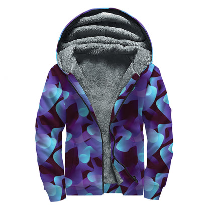 Blue Abstract Spirit Print Sherpa Lined Zip Up Hoodie