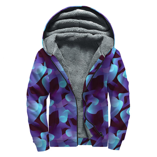 Blue Abstract Spirit Print Sherpa Lined Zip Up Hoodie