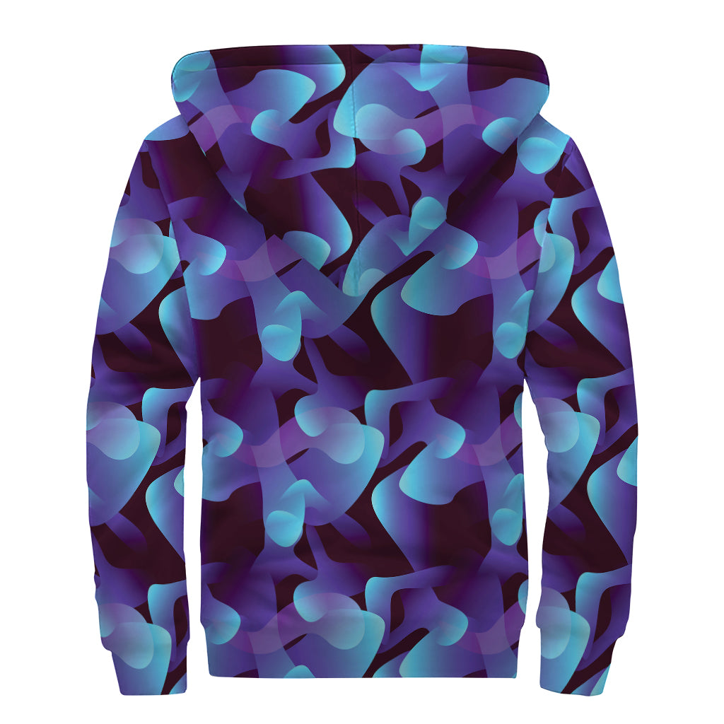 Blue Abstract Spirit Print Sherpa Lined Zip Up Hoodie