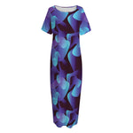 Blue Abstract Spirit Print Short Sleeve Long Nightdress