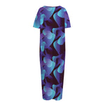 Blue Abstract Spirit Print Short Sleeve Long Nightdress